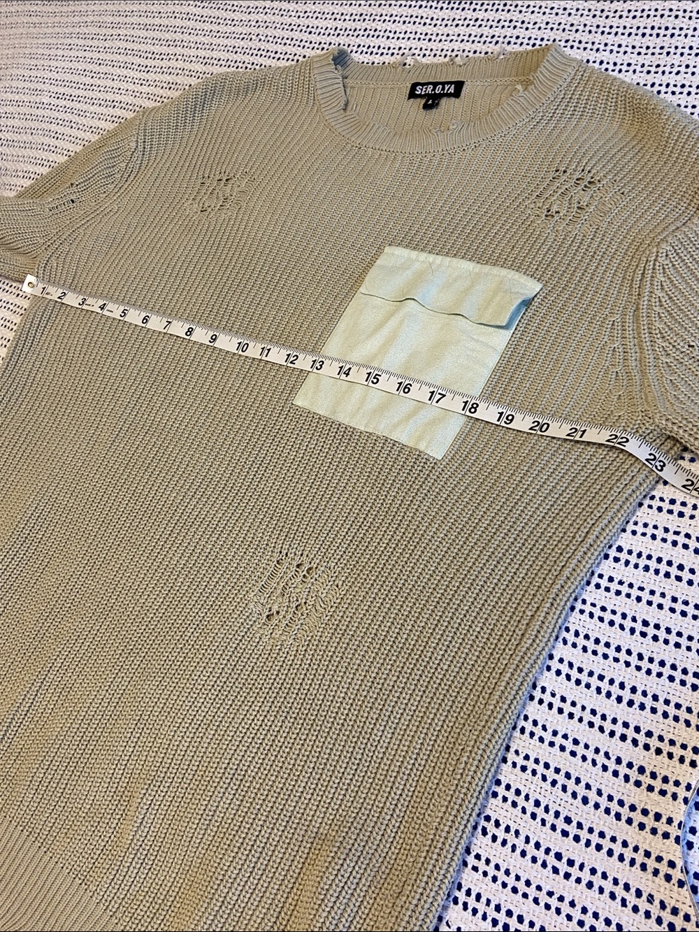SER O YA Unisex Devin distressed sweater pale green pullover Cotton knit Large - Picture 10 of 10